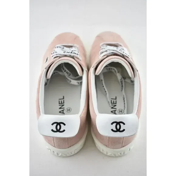 Chanel 20S Weekender Pink Suede CC Logo Laces Low Top Flat Runner Sneaker 42 - Picture 11 of 12